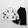 Girls Cardigan Sweater + Wide-Legged Pants Set Autumn And Winter Knitting Two-Piece Kit, Size:  100cm(Beige)