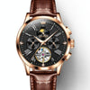 OLEVS 9912 Hollow Flywheel Week Calendar Dial Luminous Mechanical Watch for Men(Rose Gold Shell Black Surface)