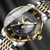 BINBOND B1117 30M Waterproof Earth Dial Butterfly Buckle Luminous Quartz Watch(Black Steel-Blue-Gold)
