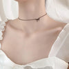 925 Sterling Silver Bowknot Necklace Women All-Match Simple Jewelry(Black)