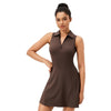 Lapel One-piece Tennis Skirt Quick-drying Breathable Waisted Sports Dress, Size: L(Brown)