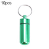 10pcs Portable Sealed Waterproof Aluminum Alloy First Aid Pill Bottle with Keychain(Green)