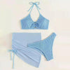 3 in 1 Set Sexy Backless Bikini Ladies Split Swimsuit with Short Skirt, Size:XL(Blue)