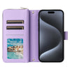 For iPhone 15 Pro Max Nine-card Slots Zipper Wallet Bag Leather Phone Case(Light Purple)
