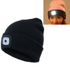 Unisex Warm Winter Polyacrylonitrile Knit Hat Adult Head Cap with 4 LED Lights, Button Battery (Black)