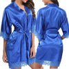 Half Sleeve Robe Women Faux Silk Pajama Sexy Night Dress, Size:M(Blue)