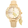 Dial Plated Diamond PU Leather Belt Watch with Leaf Pendant(Gold)