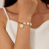 OPK GS1564 Stainless Steel Flower Pendant Pearl Bracelet(Gold)