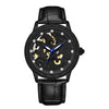 SANDA 7011 Leather Strap Luminous Waterproof Mechanical Watch(Black)