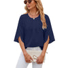 Summer Women Loose Chiffon Blouse Tops Round Neck 5 Points Sleeve Short Sleeve, Size: XXL(Navy)