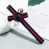 Pearl Hairpin Striped Fabric Pearl Duckbill Clip Bow Side Clip(Black)