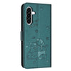 For Samsung Galaxy A36 5G Embossed Kitten Phone Leather Case with Lanyard(Dark Green)