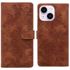 For iPhone 14 Plus / 15 Plus Lace Floral Embossed Magnetic Buckle Leather Phone Case(Brown)