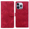 For iPhone 15 Pro Max Lace Floral Embossed Magnetic Buckle Leather Phone Case(Red)