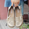 Women Casual Peas Shoes Leather Flats Breathable Hollow Loafers, Size: 39(Beige)