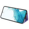 For Samsung Galaxy S21 FE 5G Three Fold Card Bag Phone Case with Long Lanyard(Purple)