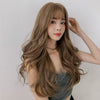 Wig Female Long Hair Big Wave Fluffy Full Headgear Long Curly Hair(Black Brown 65cm)