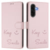 For Samsung Galaxy A56 5G Smile Embossing RFID Leather Phone Case(Pink)