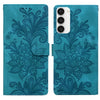 For Samsung Galaxy S23+ 5G Lace Floral Embossed Magnetic Buckle PU Phone Case With Wrist Strap(Green)