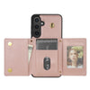 For Samsung Galaxy A55 5G Three Fold Card Bag Phone Case with Long Lanyard(Rose Gold)