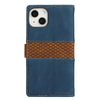 For iPhone 13 Grid Stitching Leather Phone Case with Lanyard(Blue)