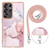 For Samsung Galaxy S25 Ultra 5G Electroplating Marble Dual-side IMD Phone Case with Lanyard(Rose Gold 005)