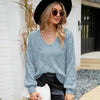 V-neck Sweater Women Autumn and Winter Loose Knitted Bottoming Shirt, Size: XL(Blue)