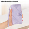 For Redmi K70 YX0080 Grid Butterfly Embossed Pattern Flip Leather Phone Case with Lanyard(Light Purple)