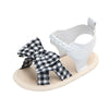 Bow Plaid Soft Weave Crib Anti-Slip Baby Girls Summer Shoes Anti-Slip Single Sandals, Size:11(Black & White)