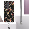 For Samsung Galaxy S25 Ultra 5G Electroplating Splicing Marble Flower IMD TPU Phone Case with Lanyard(Black Flower)