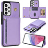 For Samsung Galaxy A53 5G Three Fold Card Bag Phone Case with Long Lanyard(Purple)