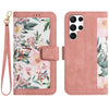 For Samsung Galaxy S25 Ultra 5G Floral Pattern Leather Phone Case with Lanyard(Pink)