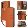 For Samsung Galaxy S23+ 5G Nine-card Slots Zipper Wallet Bag Leather Phone Case(Brown)