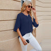 Summer Women Loose Chiffon Blouse Tops Round Neck 5 Points Sleeve Short Sleeve, Size: XL(Navy)