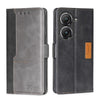 For Asus Zenfone 9 Contrast Color Side Buckle Leather Phone Case(Black + Grey)