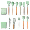 KU349 13 In 1 Storage Barreled Wooden Handle Silicone Kitchenware Set Non-Stick Cooking Spoon Shovel Kitchen Rack(Black)