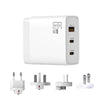 GAN 65W PD45W Dual Type-C / QC3.0 USB  Multi Compatible Charger + 2m USB-C to USB-C Data Cable EU + UK + AU + US Plug White