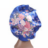 2 PCS Women Satin Night Sleep Cap Hair Bonnet Hat Silk Head Cover Wide Elastic Band(Royal Blue Flower)
