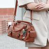 048 Pebbled Leather Multi-compartment Handbag Large Capacity Crossbody Shoulder Bag(Claret)