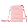 Stone Texture Card Holder Mobile Phone Zipper Bag with Long Strap(Pink)