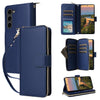 For Samsung Galaxy S23+ 5G Nine-card Slots Zipper Wallet Bag Leather Phone Case(Blue)