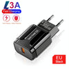 LZ-023 18W QC 3.0 USB Portable Travel Charger + 3A USB to 8 Pin Data Cable, EU Plug(Black)
