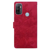 For Samsung Galaxy A33 5G Lace Floral Embossed Magnetic Buckle PU Phone Case With Wrist Strap(Red)