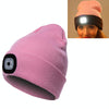Unisex Warm Winter Polyacrylonitrile Knit Hat Adult Head Cap with 4 LED Lights, Button Battery (Pink)