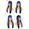 Color Bleaching And Dyeing Double Sideburns With Bangs Long Straight Hip-Hop Wig(Gem Blue Bleaching Black)