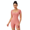 Women Square Neck Tight Quick-drying Yoga Short-sleeved Jumpsuit, Size: S(Rose Pink)