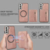 For Samsung Galaxy S22 5G Zipper Wallet Split MagSafe Leather Back Phone Case(Rose Gold)