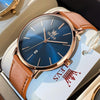 OLEVS 5869 Men Business Waterproof Genuine Leather Strap Quartz Watch(Blue + Brown)