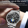 OLEVS 9967 Men Starry Sky Face Diamond Bezel Quartz Watch(Black Steel Strap)