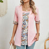 Spring Summer Printed Fake Two-Piece Square Neck Mid-Sleeve Top T-Shirt, Size: XXL(Pink)